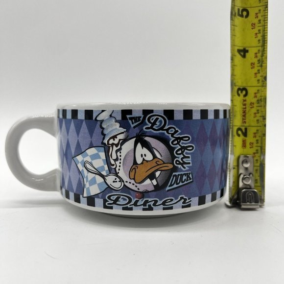 Daffy Duck  Diner Vintage Wide Coffee Soup Mug 1998‎ Warner Bros Menu C Handle - Picture 2 of 6